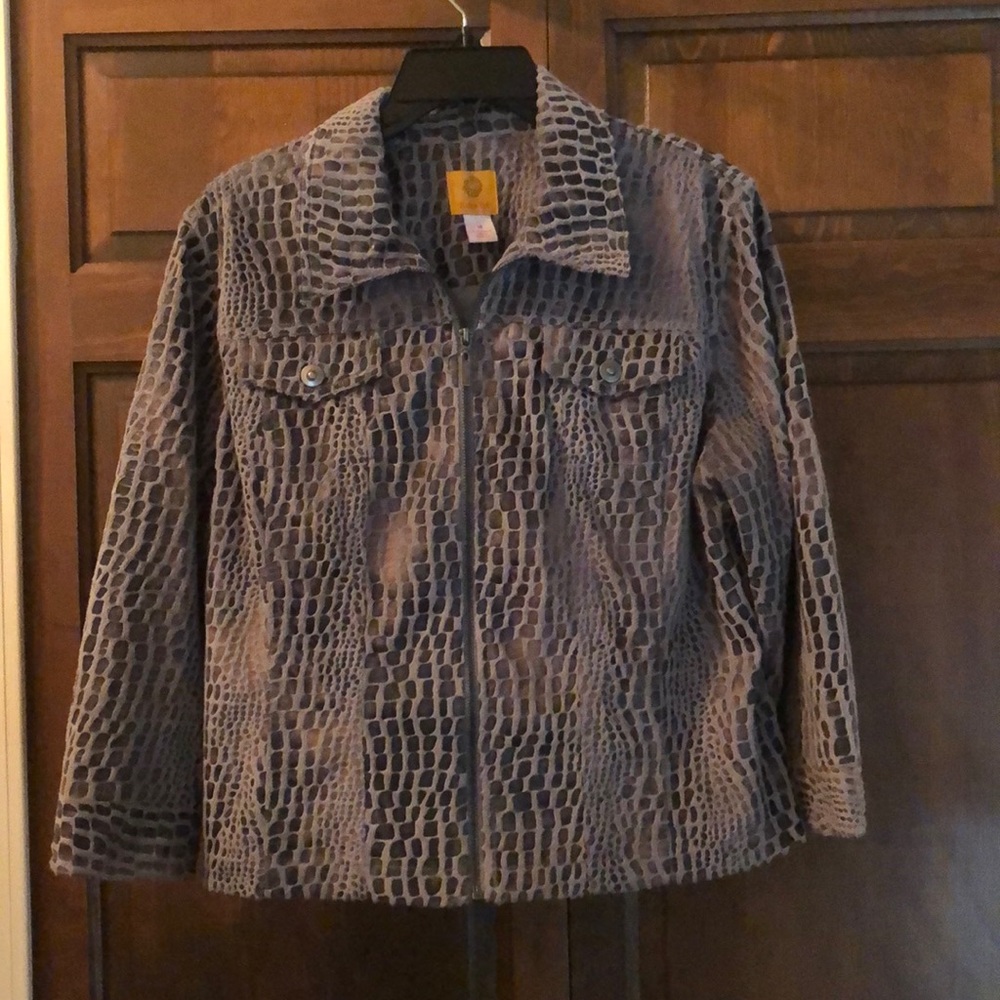 Snake like print, black and gray jacket, Ruby Rd, size 14, goes with everything.